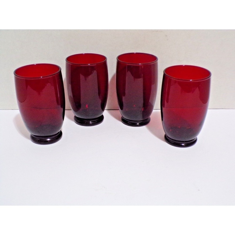 Anchor Hocking Baltic Royal Ruby 12 Ounce Tumblers 1967 Set‎ of 4 Footed Vintage